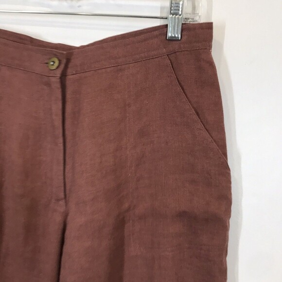 Multiples Brown Women's Size 6 100% Linen Straight Leg Grommet Hem Crop Pants - Picture 4 of 12